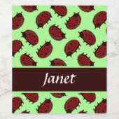 Rode ladybugs op groen wijn etiket (Enkel label)