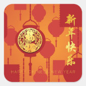 Rode lampions Chinees konijn Nieuwjaar SqSt2 Vierkante Sticker (Voorkant)