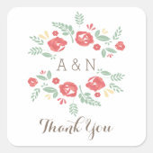 Rode Land Floral Monogram Dank u Stickers (Voorkant)