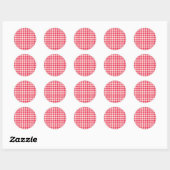 Rode Land Gingham Controleer patroon Ronde Sticker (Vel)