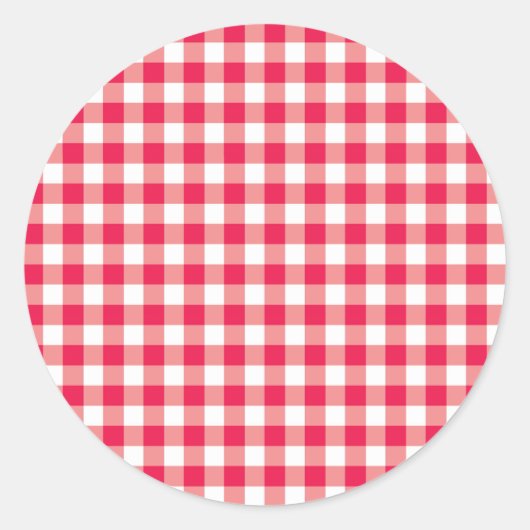 Rode Land Gingham Controleer patroon Ronde Sticker (Voorkant)