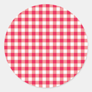 Rode Land Gingham Controleer patroon Ronde Sticker