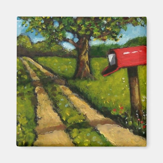 Rode Land Mailbox: olieverfschilderij Magneet (Voorkant)