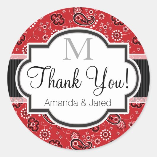 Rode Land Paisley Bruiloft Ronde Sticker (Voorkant)