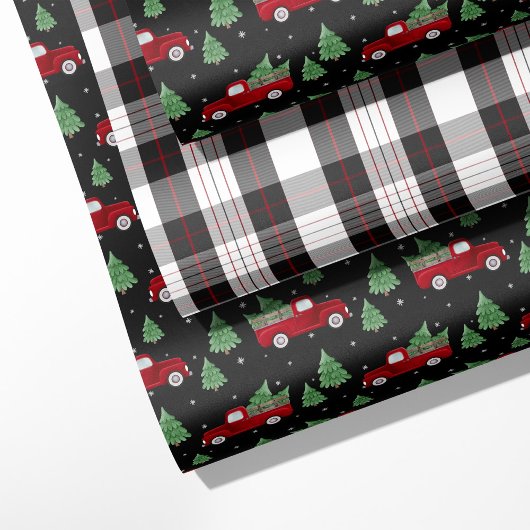 Rode Land Rover & Plaid Kerstmis Inpakpapier Vel