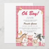 Rode landbouwhuisdieren Baby shower-uitnodiging Aankondiging (Voorkant / Achterkant)
