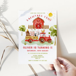 Rode landbouwhuisdieren eerste verjaardag Uitnodig Kaart