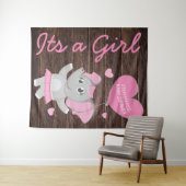 Rode Landelijke Olifant Meisje Baby Shower Achterg Wandkleed (In Situ (horizontaal))