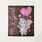 Rode Landelijke Olifant Meisje Baby Shower Achterg Wandkleed (Voorkant)