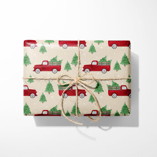 Rode Landelijke Truck Kerstmis Cadeaupapier