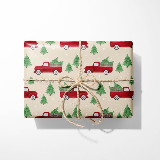 Rode Landelijke Truck Kerstmis Cadeaupapier