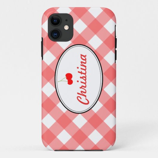 Rode landgingham patroon zoete kersen, aangepast Case-Mate iPhone case (Achterkant)