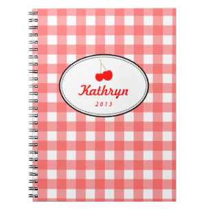 Rode landgingham patroon zoete kersen persoonlijk notitieboek