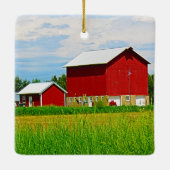 Rode landschuur en grasland keramisch ornament (Achterkant)