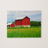 Rode landschuur en grasland legpuzzel (Horizontaal)