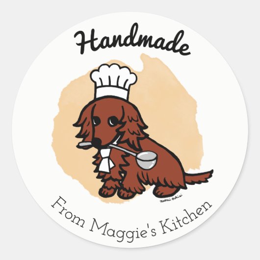 Rode Lange Haired Dachshund Chef Handgemaakte Stic Ronde Sticker (Voorkant)
