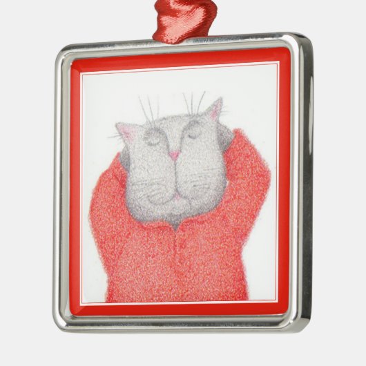 RODE LANGE JOHNS KAT Premium Vierkant Ornament (Links)