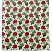 Rode Lange Stampatroon Roos Groene Achtergrond Douchegordijn (Voorkant)