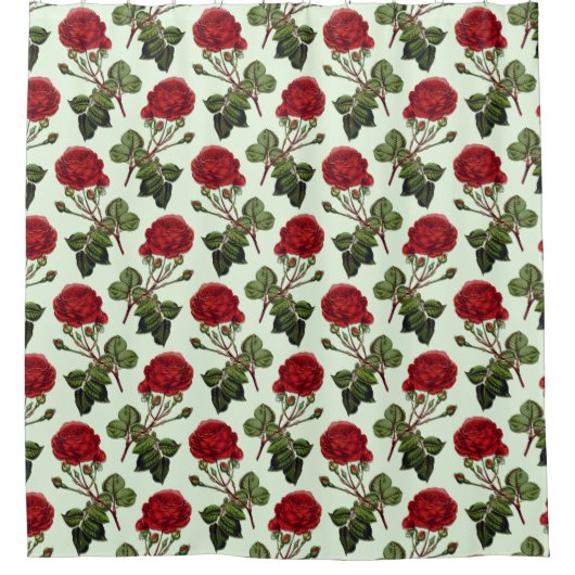 Rode Lange Stampatroon Roos Groene Achtergrond Douchegordijn (Voorkant)