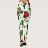 Rode Lange Stampatroon Roos Groene Achtergrond Leggings (Achterkant)