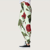Rode Lange Stampatroon Roos Groene Achtergrond Leggings (Links)