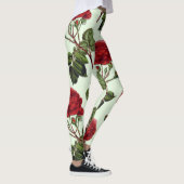 Rode Lange Stampatroon Roos Groene Achtergrond Leggings (Rechts)
