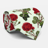 Rode Lange Stampatroon Roos Groene Achtergrond Stropdas (Opgerold)