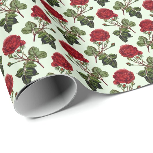 Rode Lange Stampatroon Roos Mint Groene Achtergron Cadeaupapier (Rol Hoek)