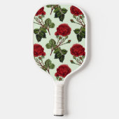 Rode Lange Stampatroon Roos Mint Groene Achtergron Pickleball Paddle (Achterkant)