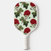 Rode Lange Stampatroon Roos Mint Groene Achtergron Pickleball Paddle (Voorkant)