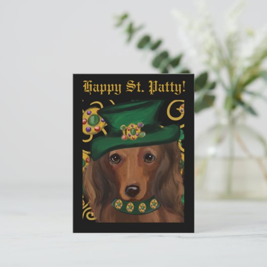 Rode Langharige Dachshond Briefkaart (Staand voorkant)