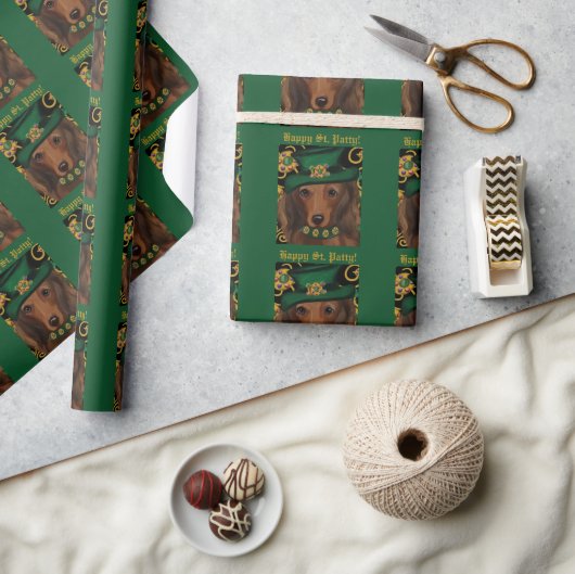 Rode Langharige Dachshond Cadeaupapier (Crafts)