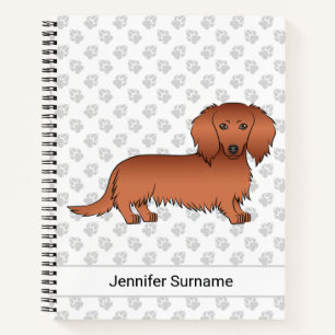 Rode Langharige Dachshond Cartoon Hond & Tekst Notitieboek