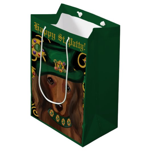 Rode Langharige Dachshond     Medium Cadeauzakje (Voorkant Gekanteld)