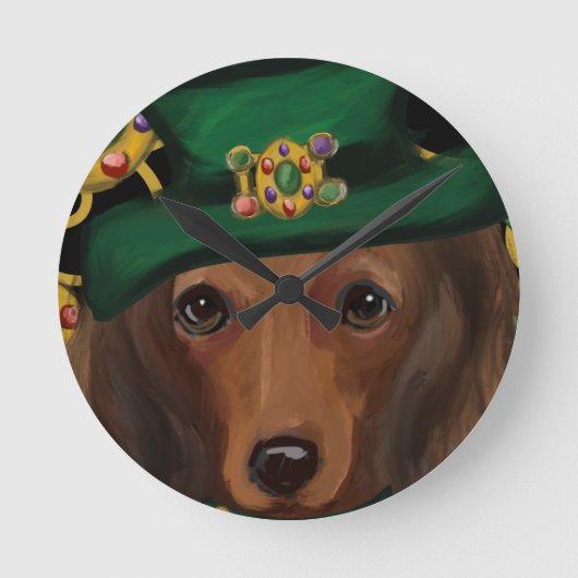 Rode Langharige Dachshond   Ronde Klok (Voorkant)