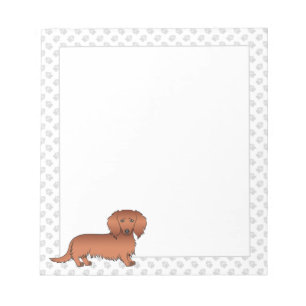 Rode Langharige Dachshund Cartoon Hond & Pootjes Notitieblok
