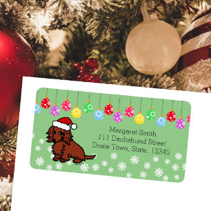 Rode Langharige Dachshund Kerst Cute Etiket