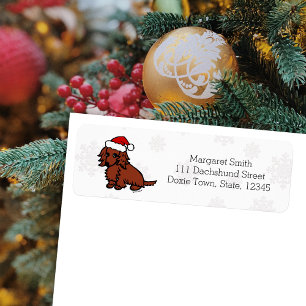 Rode Langharige Dachshund Kerst Cute Etiket