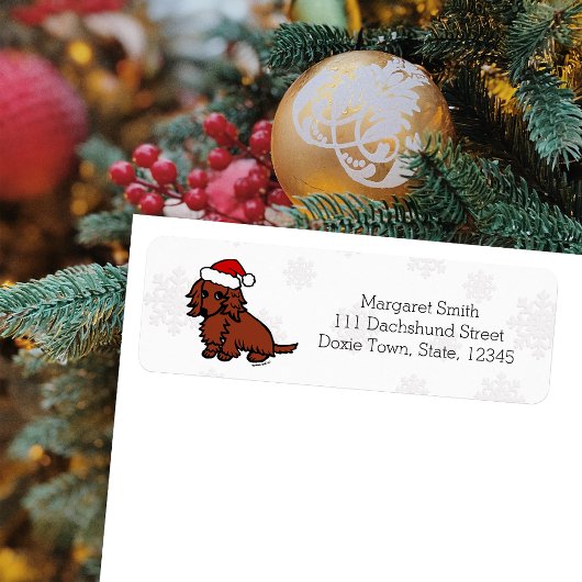 Rode Langharige Dachshund Kerst Cute Etiket
