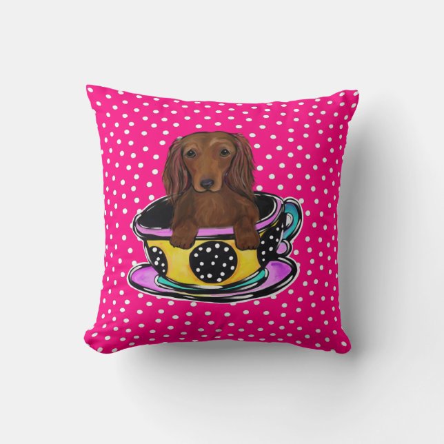 Rode Langharige Dachshund Kussen (Voorkant)
