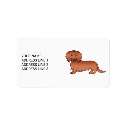 Rode Langharige Dachshund Lieve Cartoon Hond & Tek Etiket (Voorkant)