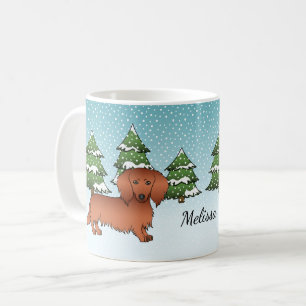 Rode Langharige Dachshund Mooie Hond - Winter Bos Koffiemok