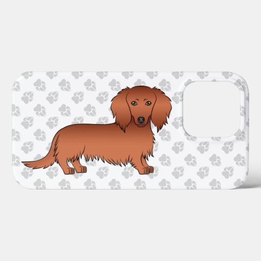 Rode Langharige Dachshund Schattige Cartoon Hond & Case-Mate iPhone Case (Achterkant (horizontaal))