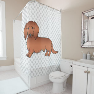 Rode Langharige Dachshund Schattige Cartoon Hond & Douchegordijn