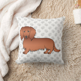Rode Langharige Dachshund Schattige Cartoon Hond & Kussen