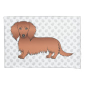Rode Langharige Dachshund Schattige Cartoon Hond & Kussensloop (Voorkant-Links)