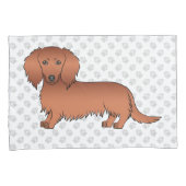 Rode Langharige Dachshund Schattige Cartoon Hond & Kussensloop (Voorkant-Rechts)