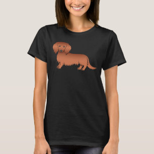 Rode Langharige Dachshund Schattige Cartoon Hond T-shirt
