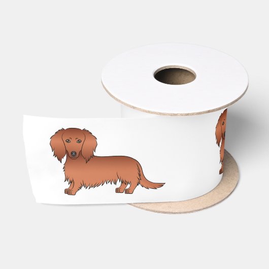 Rode Langharige Dachshund Schattige Cartoon Honden Satijnen Lint (Spoel)