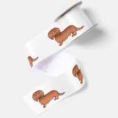 Rode Langharige Dachshund Schattige Cartoon Honden Satijnen Lint (Achterkant)